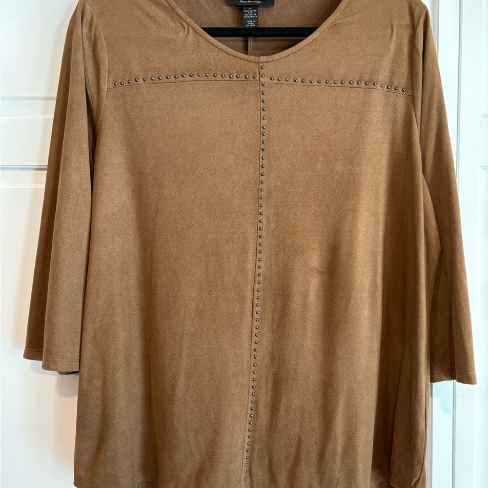Style & Co. Brown Long Sleeve Top with Stud Accents